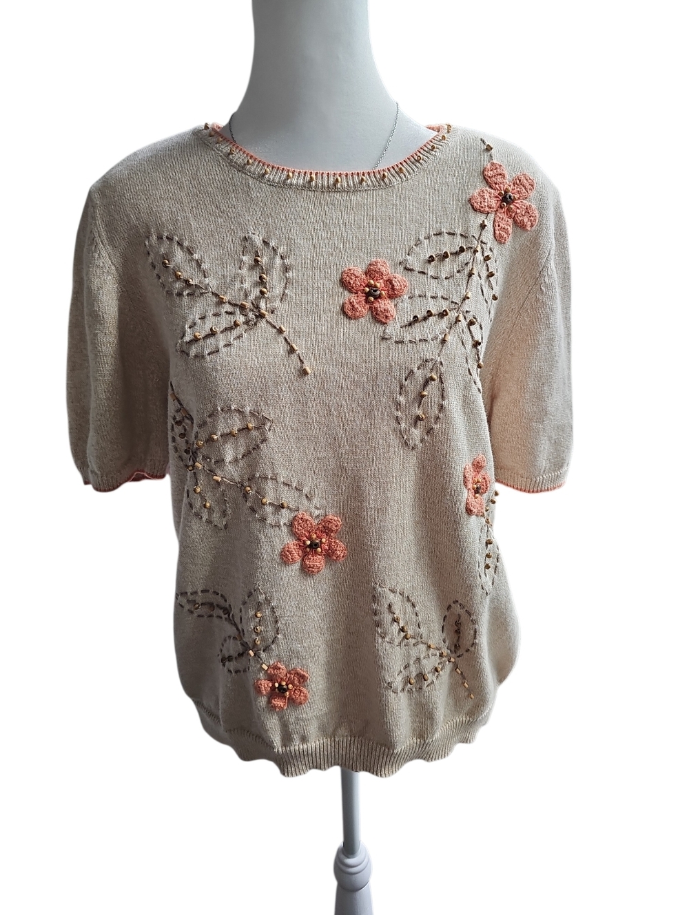 Alfred Dunner 90s Y2K Boho Floral Embroidered Beaded Blouse Small